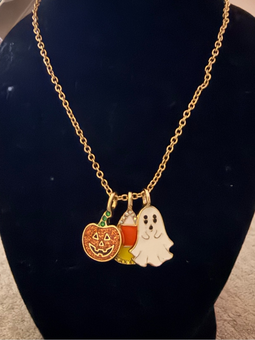 NEW Gold Halloween Charm Necklace with Pumpkin, Candy Corn & Ghost π»